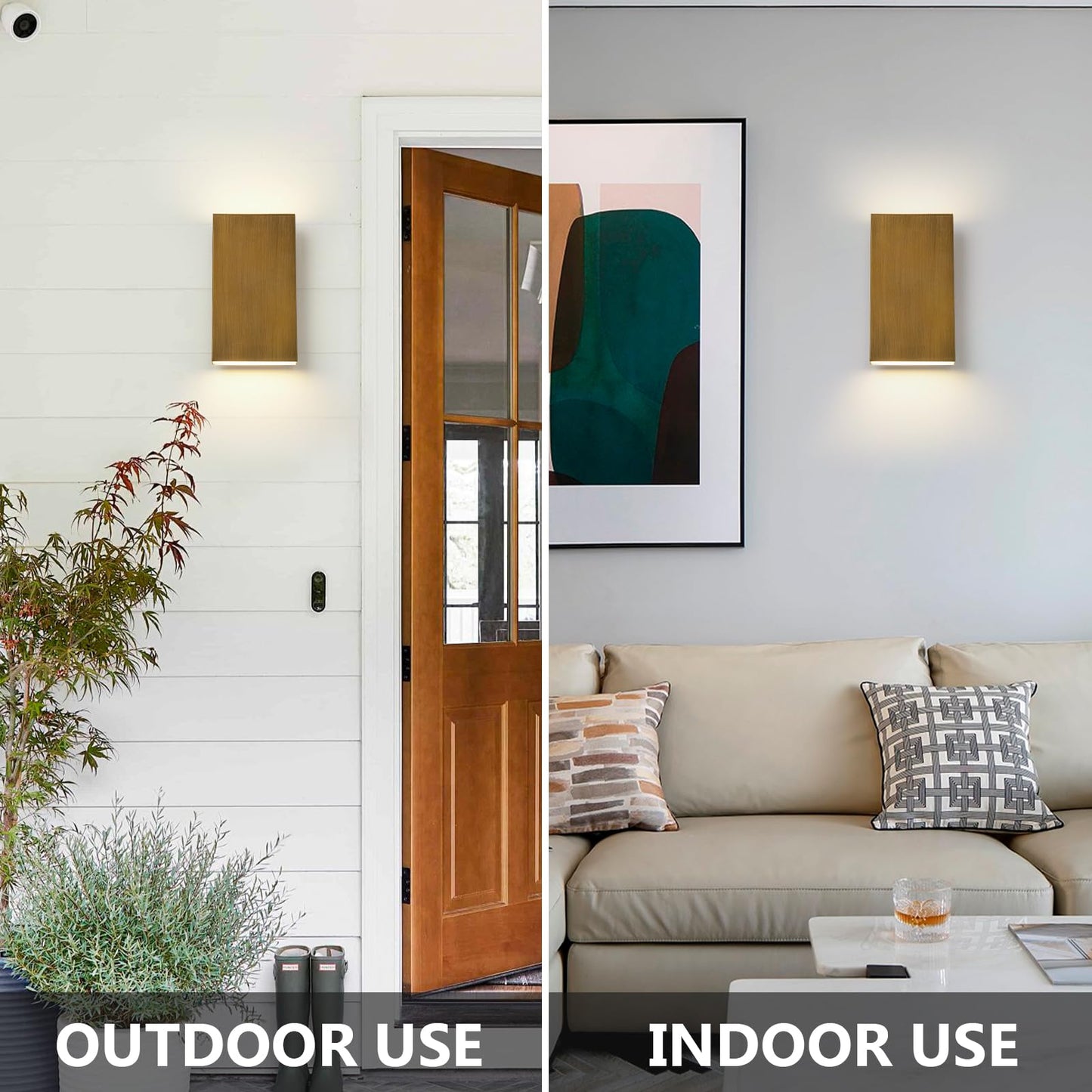 Zicbol Handmade Gold Up And Down Outdoor Wall Lights 10 Led Patio Wall Light Fixture Rectangle Exterior Lighting Fixtures For House  Porch Entryway Front Door Patio Garage (10W  3000K/4500K/6000K)