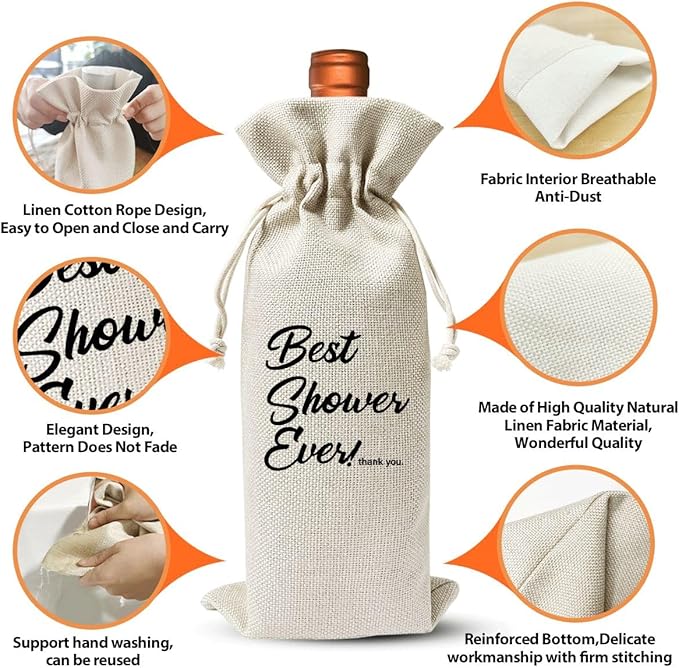 Best Shower Ever Wine Bag Gift, Shower Host Gift Ideas, Bridal Shower Host Gift, Baby Shower Host Gift, Party Host Gift, Reusable Burlap With Drawstring Gift Bag