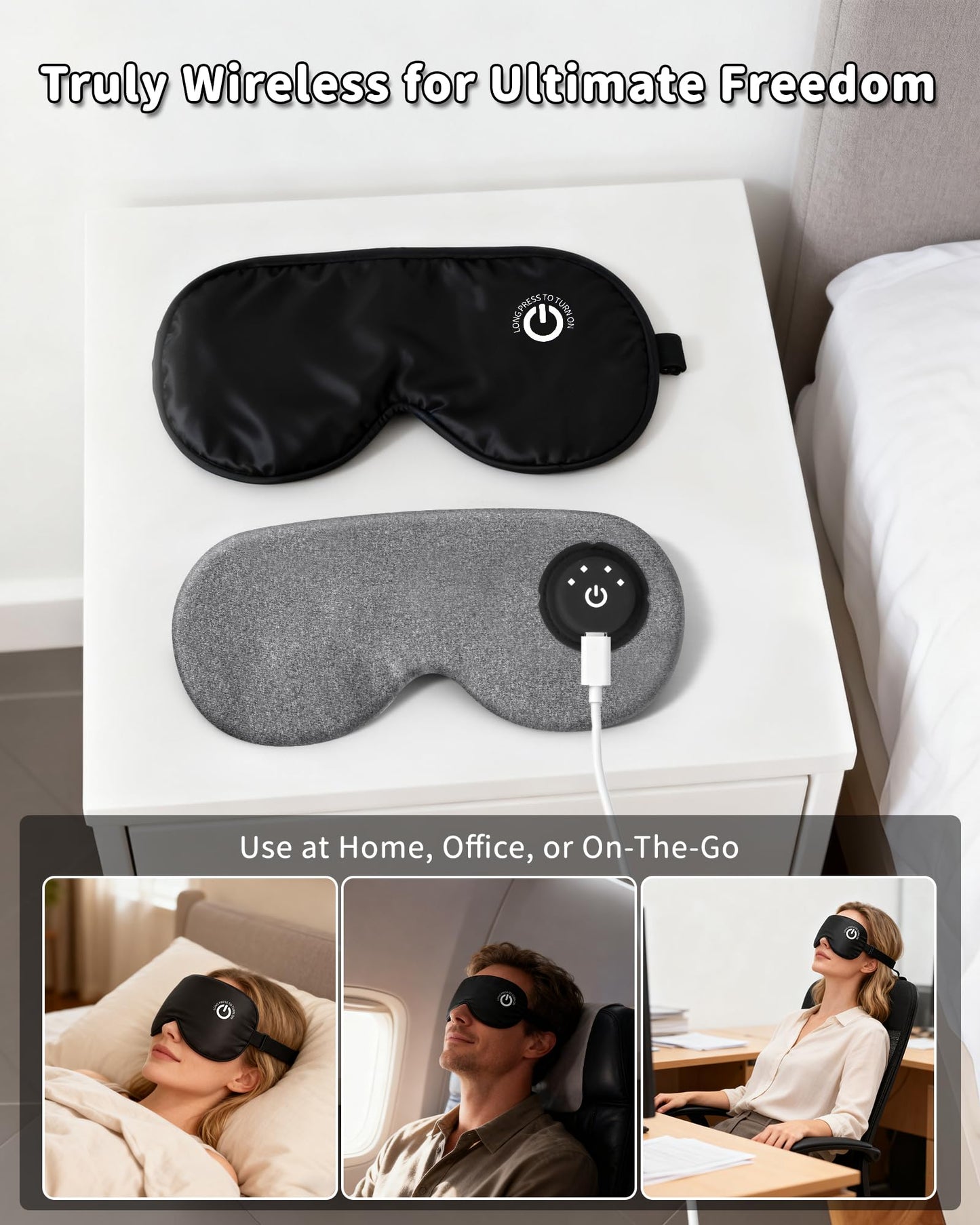 Heated Eye Mask FSA- HSA Eligible Cordless Pure Mulberry Silk Eye Mask for Dry Eyes Relief with 3 Adjustable Heat Settings,1500mAh Rechargeable & Washable Eye Cover for Travel Sleep Therapy