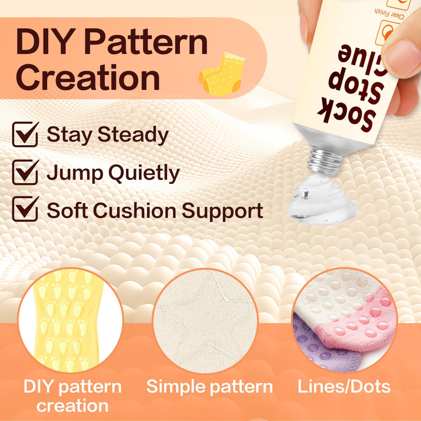Bellemora Sock Stop, Clear Waterproof Sock Glue 100ml, Washable Sock Stop Anti Slip Adhesive with Precision Nozzle for DIY Anti Slip Socks, Rugs, Mats and Blankets, Hangers