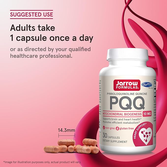 Jarrow Formulas PQQ 10 mg, Dietary Supplement, Heart, Brain, and Metabolism Support, 30 Veggie Capsules, 30 Day Supply