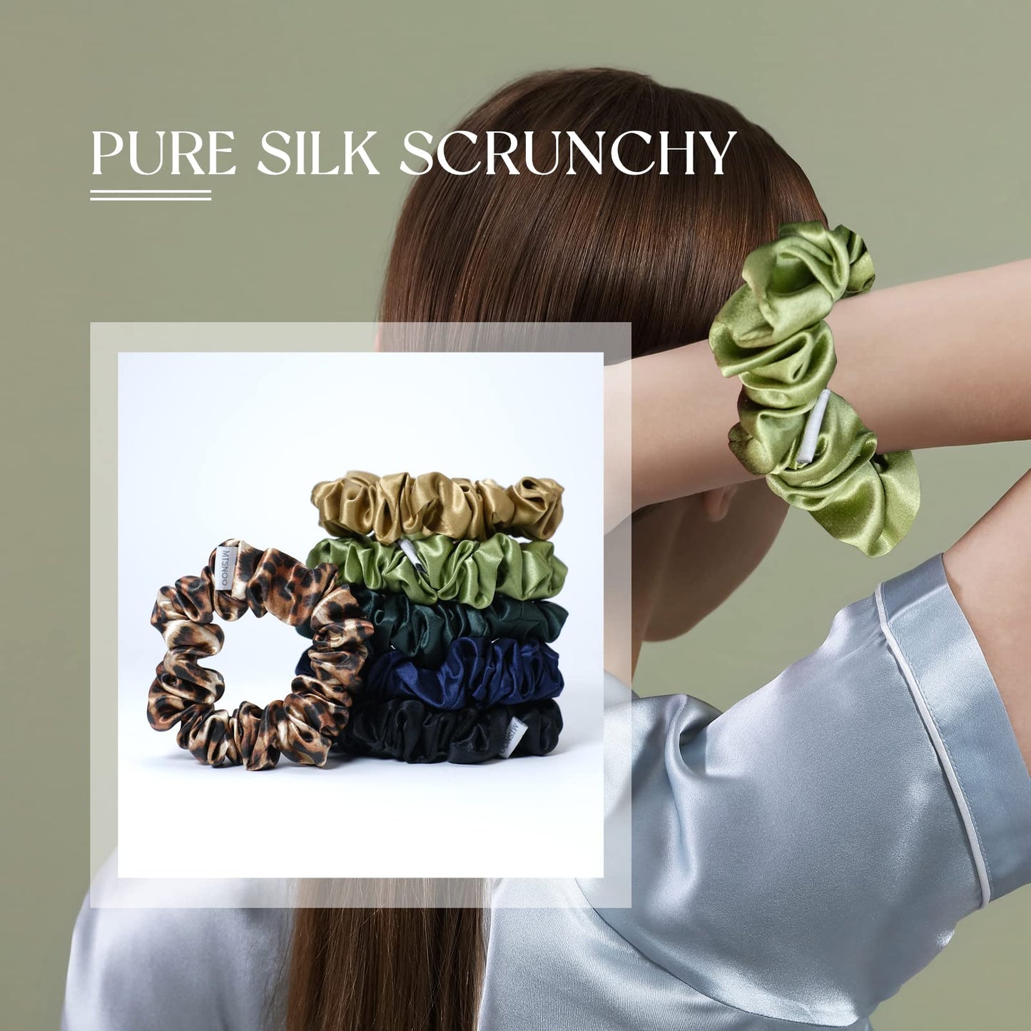 MTSNOO Silk Scrunchies, 100% Pure 22 Momme Mulberry, 6 Count, for Hair Sleep, with Elastic Band, Mini Silk Curly Hair Scrunchies