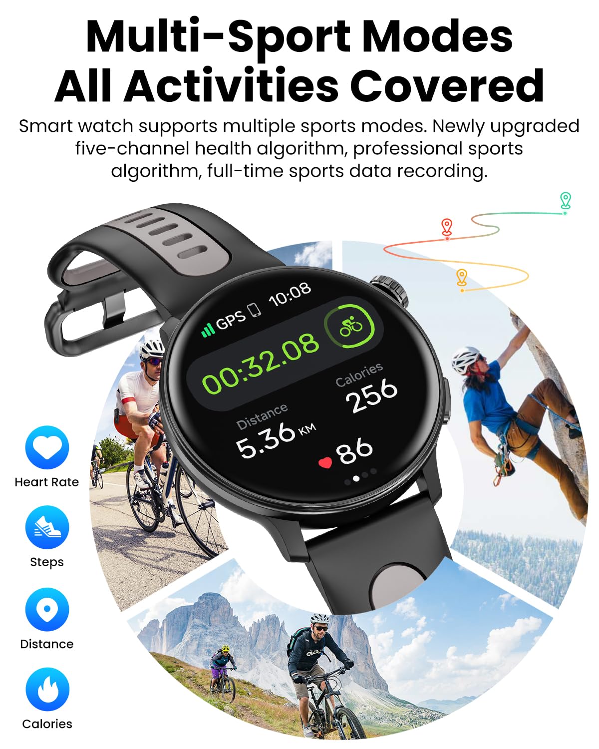 Mingdaln Smart Watch GPS, 1.43" AMOLED Screen Smart Watch for Men/Women Fitness Tracker, Military Smartwatches Compass，Compatible with Android & iOS (Bluetooth Call Answer/Dial), Multiple Sports Modes