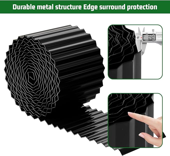 SnugNiture Corrugated Metal Garden Edging,10" x 20' Sturdy Lawn Edging Border,Landscape Edging Border for Lawn, Flower Bed,Garden and Yard(Black)