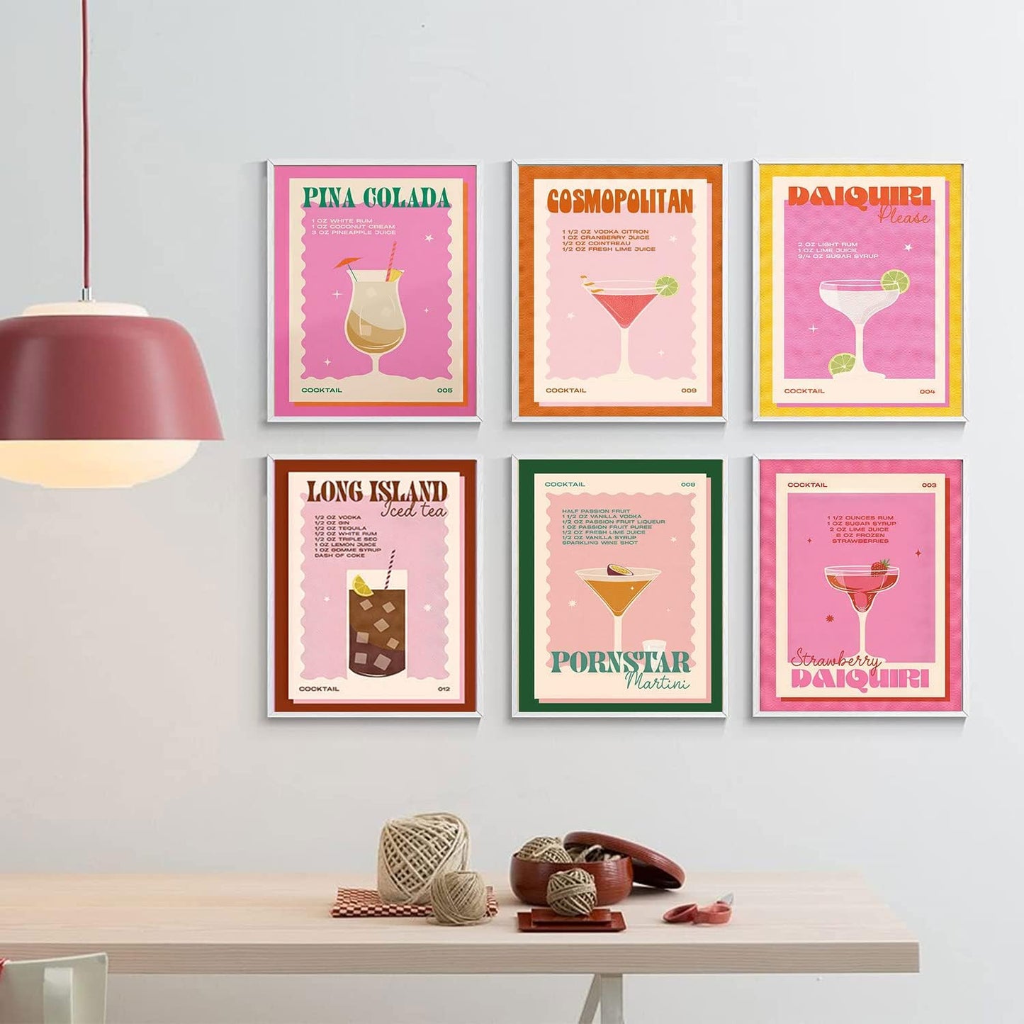 9Pcs Retro Cocktail Wall Art Colorful Alcohol Posters Prints Cute Preppy Room Aesthetic Decor Pictures for Party Apartment Dorm Bar Decoration Unframed