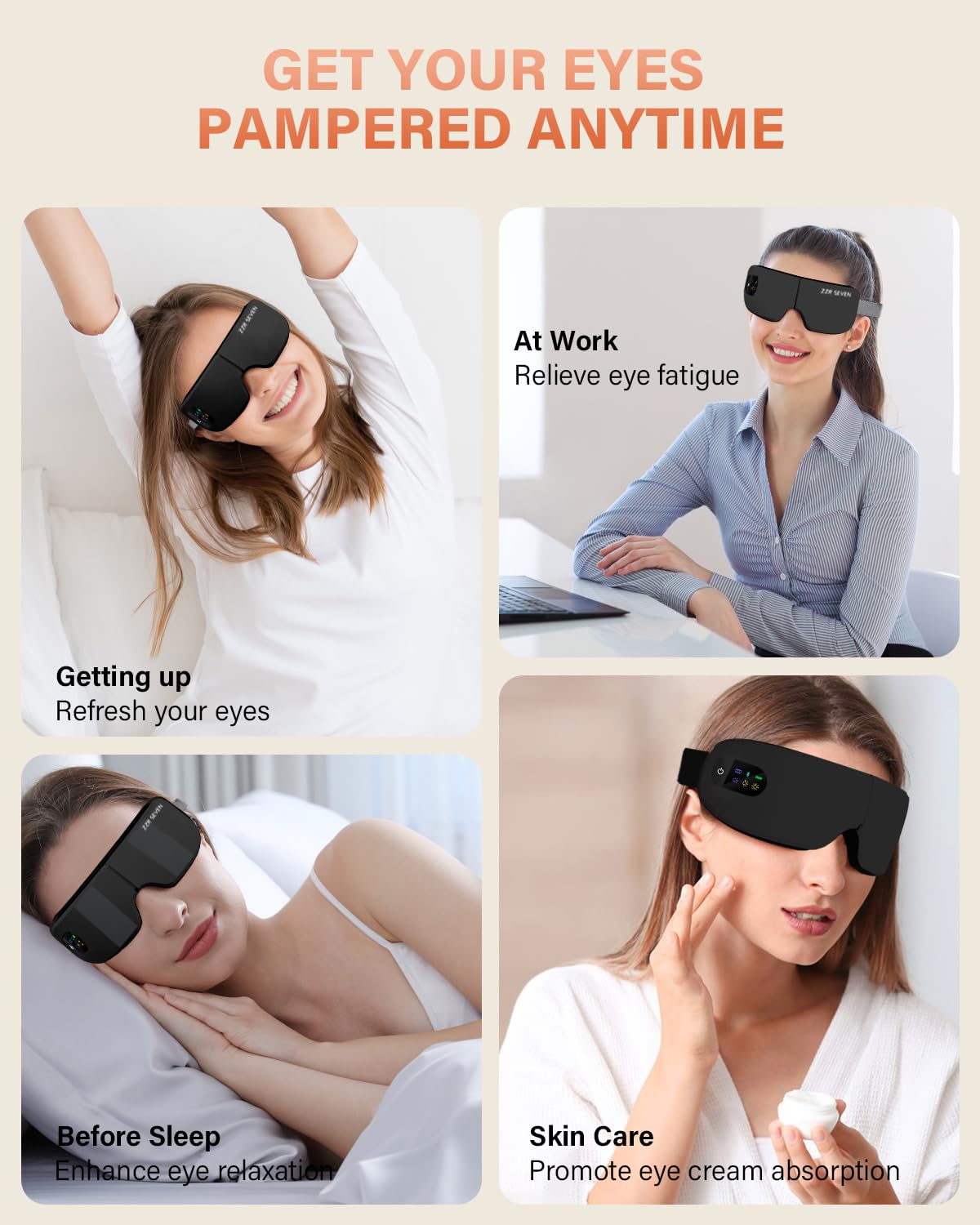 ZZR SEVEN Eye Massager with Heat, 7 Heating and Vibration Modes, Eye Mask, Birthday Gifts for Women, Men, Friend, Mom and Dad, Sleep Mask for Relax, Migraine Relief, Improve Sleep, Black