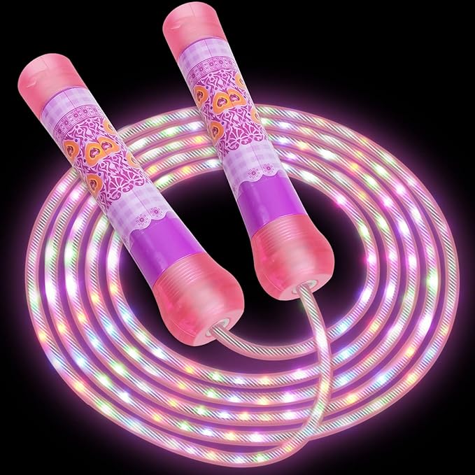 Led Jump Rope for Girls Kids -Glowing Jump Ropes Flashing Colorful Exercise Skipping rope Light Up Luminous Adjustable Ski...
