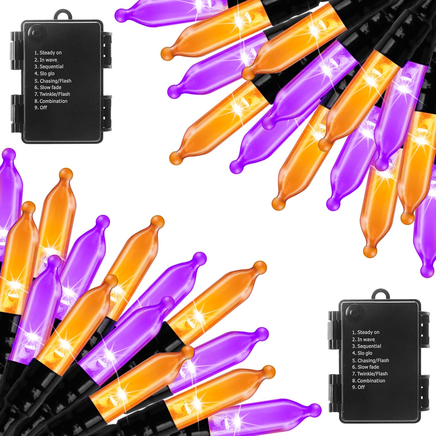 Brightown Halloween Outdoor Lights, 50 LED String Lights, 17.8 Feet, Battery Operated, Waterproof, Orange and Purple