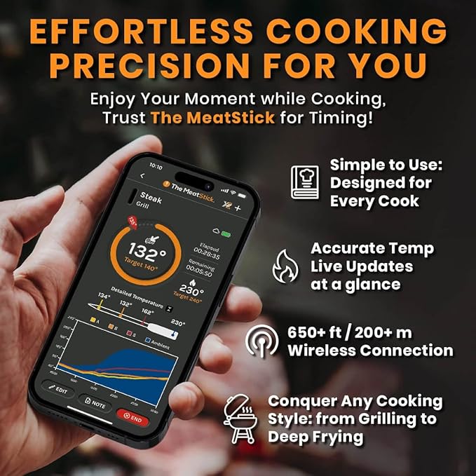 MeatStick Chef Duo Bundle [2-Probe/650ft Range] | Quad Sensors Smart Wireless Meat Thermometer with Bluetooth | for Grilling, BBQ, Air Fryer, Deep Frying, Oven, Sous Vide, Rotisserie