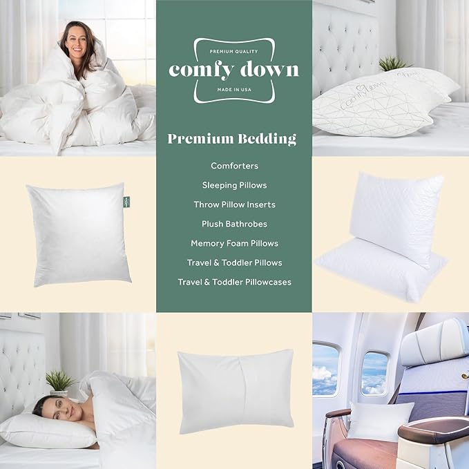 ComfyDown Premium Feather and Down ComfyPlush Supportive Bed Pillow for Sleeping, Luxury Diemend Quilted Cotton Cover, Made in USA, Twin Size, Medium Firm (Twin = 20X28)
