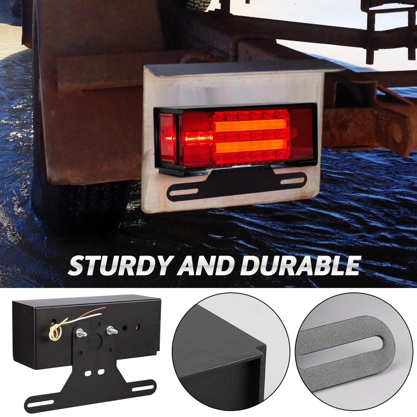 Hifybaty LED Trailer Lights Kit - Submersible Rectangular Tail Lights for Boat Trailer RV Truck - Model HF-TL_Square_01 - Red