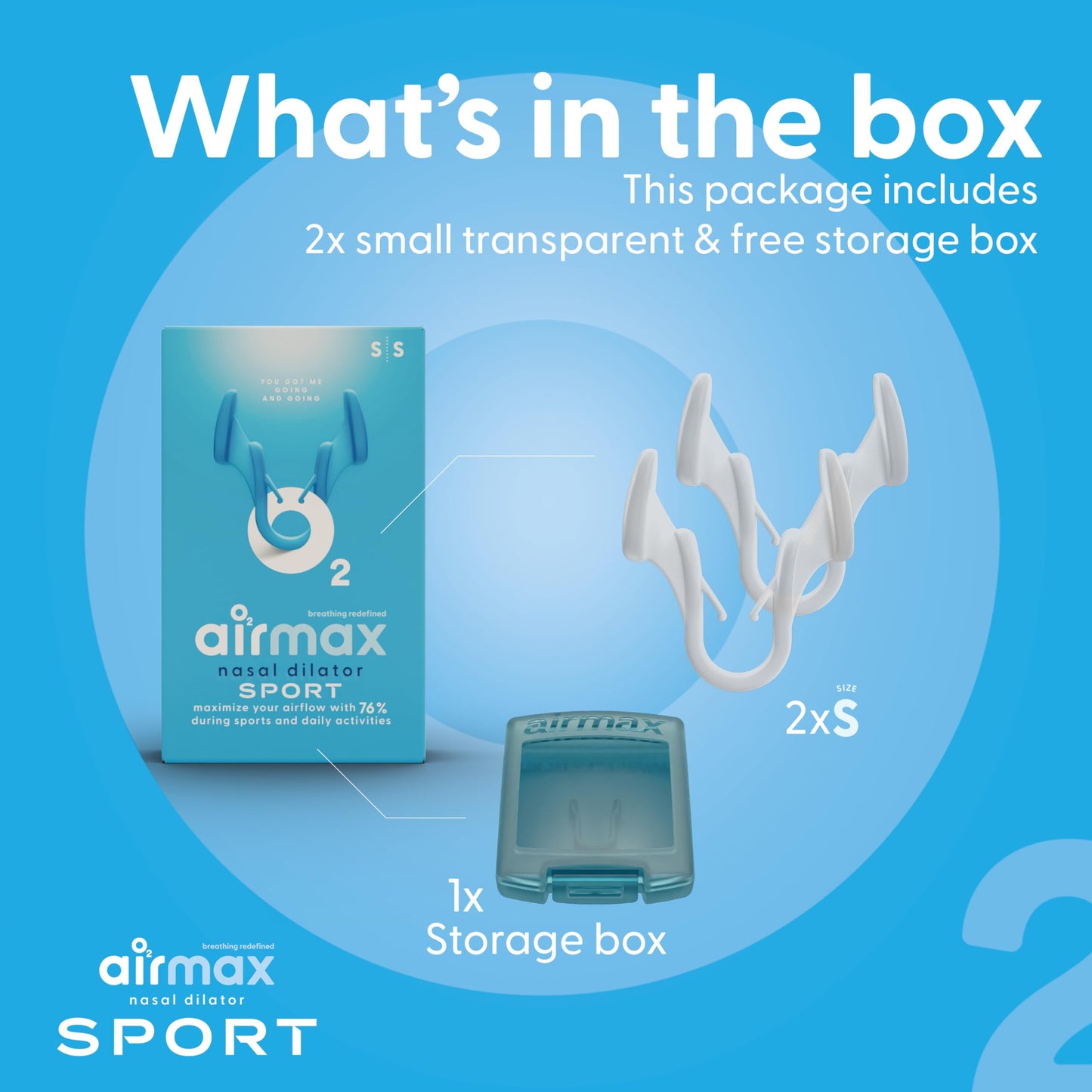 Airmax Unisex Sport Nasal Dilators Two-Pack - Easy, Safe, and Comfortable Breathing Aid - Improves Airflow - Transparent - Small