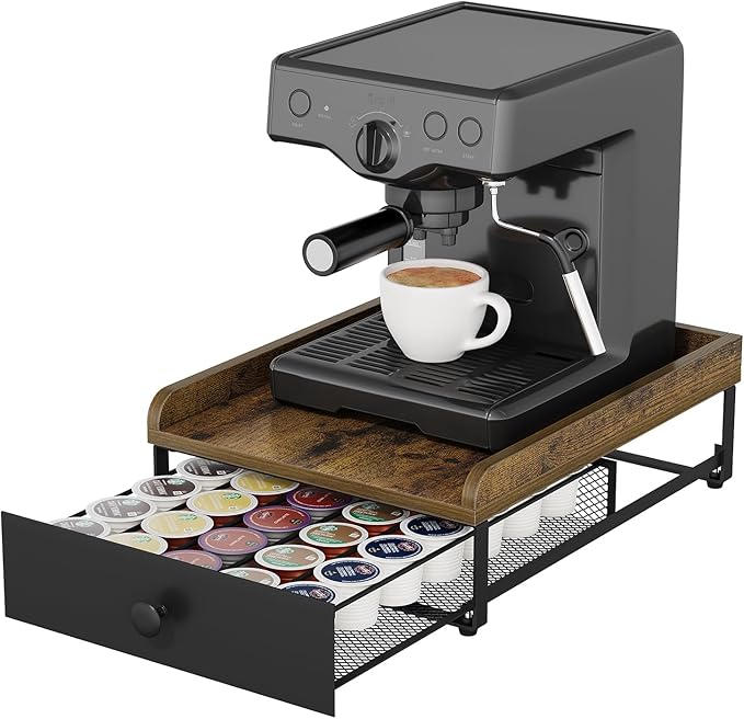 YINMIT Coffee Pod Holder Drawer, Wood K Cup Holder for Counter, Coffee Pod Organizer for K Cup, 35 Capacity Capsule Pods Storage K Cup Drawer Organizer with Sliding Baskets for Home, Kitchen, Retro