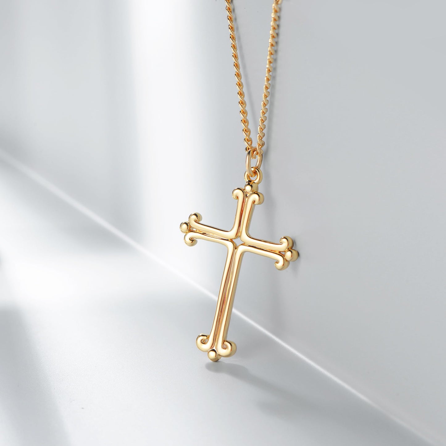 14K Gold Plated Cross Necklace, Cross Faith Lace Pendant Dainty Chain Simple Tiny Jewelry Gift for Women