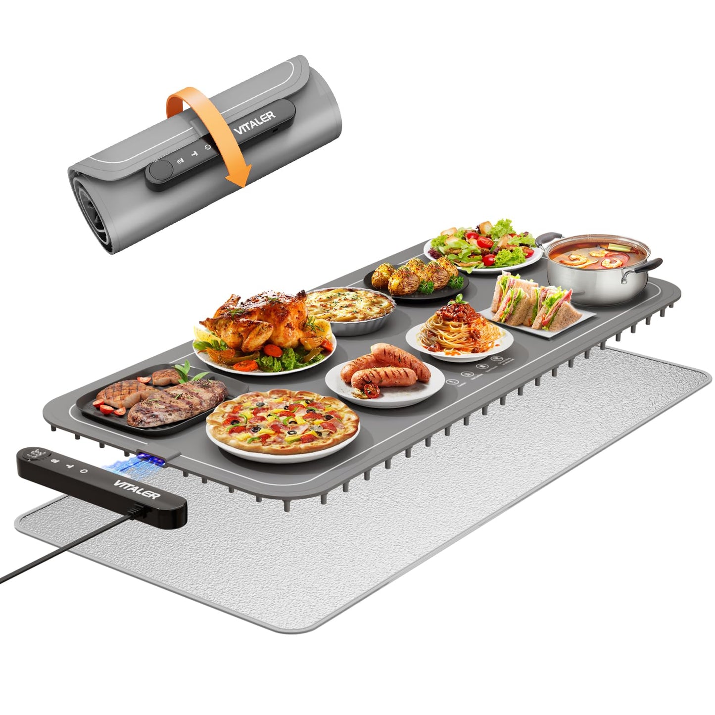 Vitaler Warming Mat for Food, (XXL 35”x16”) Electric Warming Trays, Upgrade Graphene Fast Full-Surface Heating Mat for Food with 6 Level Temp, 6 Hours Timer, Food Warmer Pad with Heat-Insulating Mat