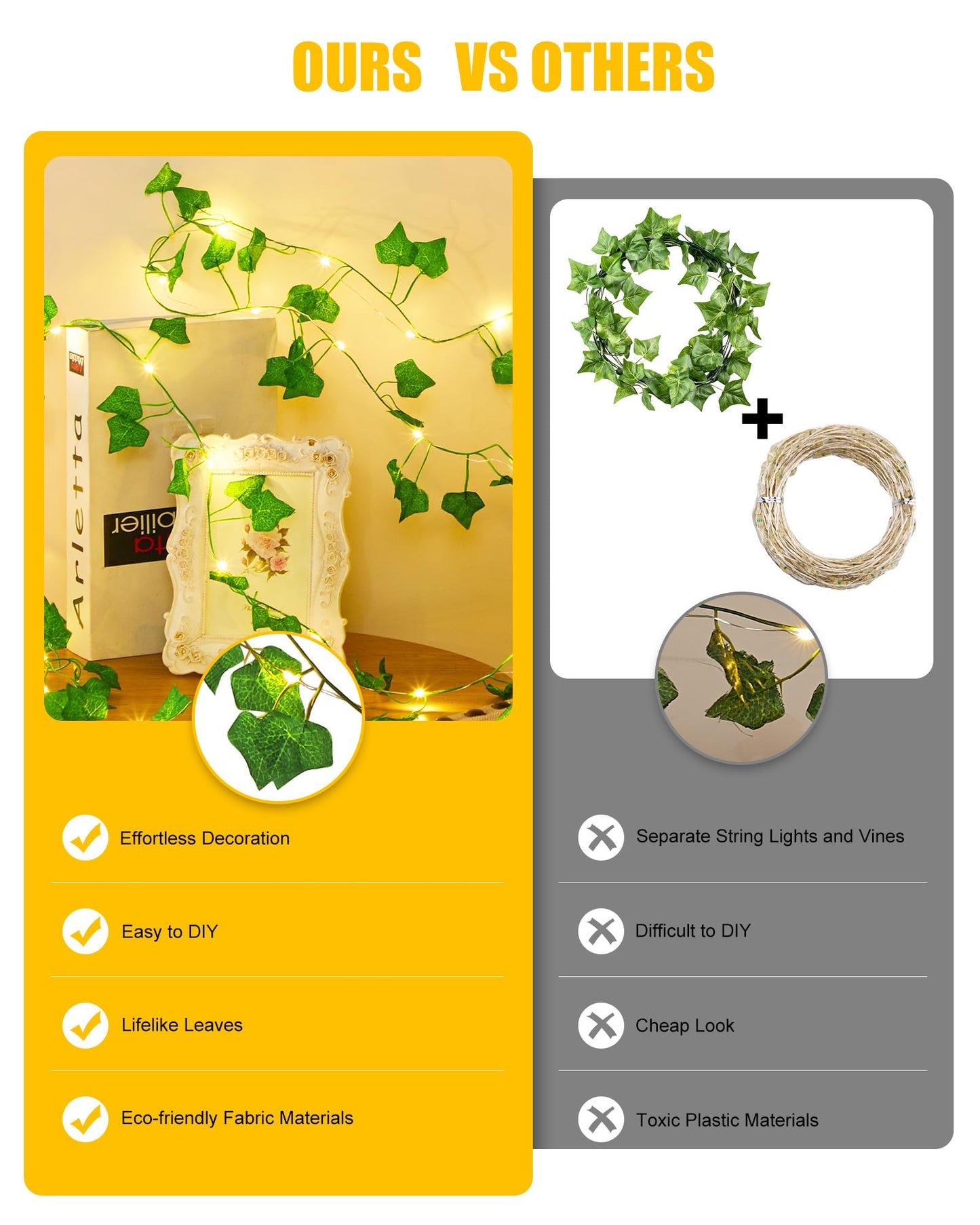 Minetom Vine Lights For Bedroom  21Ft 60Led Fairy Lights Battery Operated With Remote Control  8 Lighting Modes Ivy Vines String Light For Bedroom Room Wall Wedding Christmas  Warm White