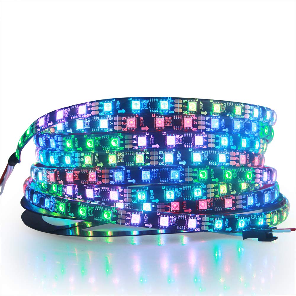 ALITOVE RGB LED Strip Lights WS2811, 16.4ft, 300 LEDs, Waterproof IP65, Black FPCB, Model AL2811BK300IP65