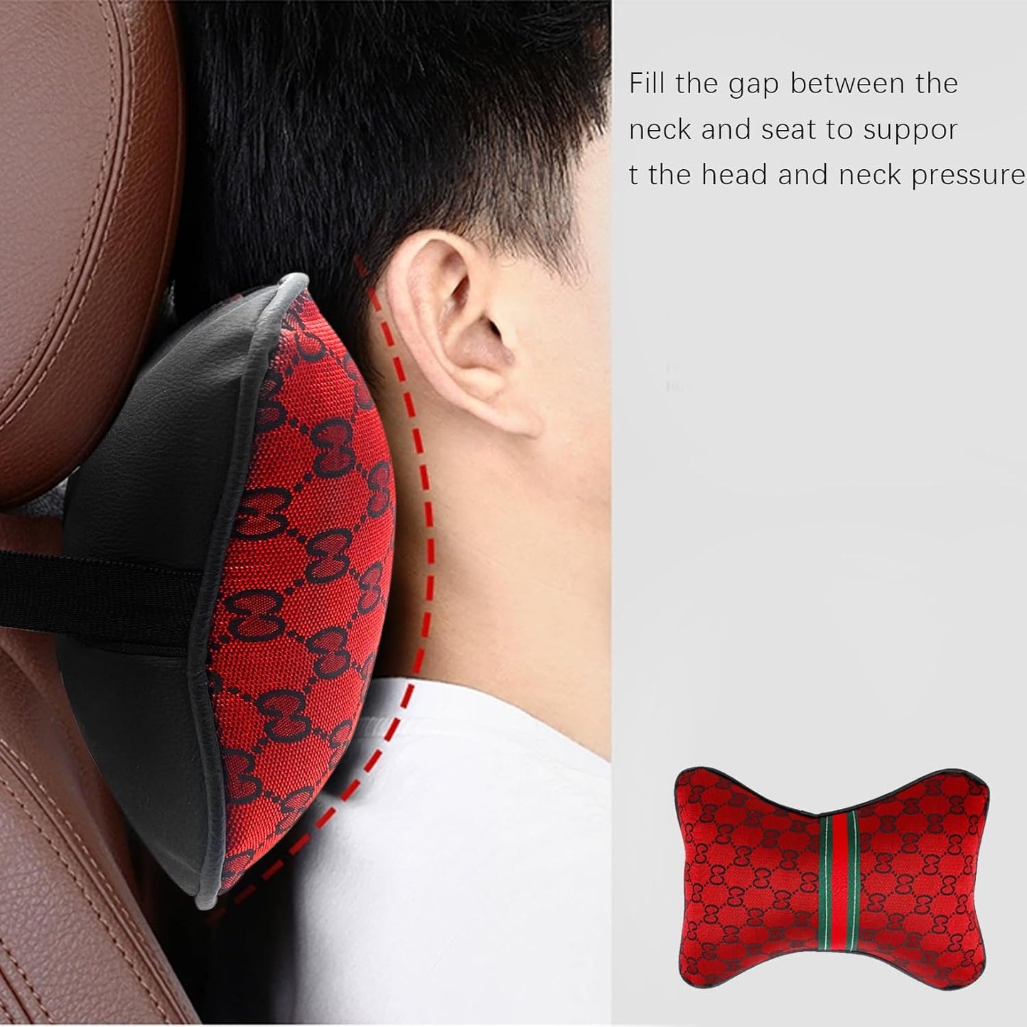 5PCS Steering Wheel Cover, with 2 Headrests, 2 Seat Belt Covers - Universal Fit for 14.5-15" Steering Wheel, Enhances Driving Experience - Perfect for Women (Red)