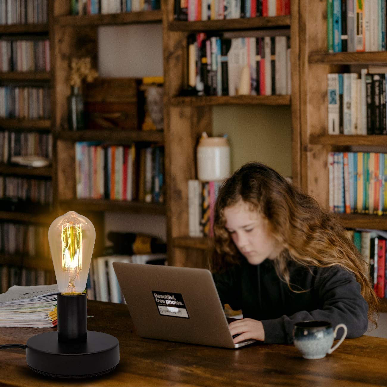 Yxth Industrial Table Lamp - Vintage E26/E27 Ceramic Base Holder, Small, Black, Model Yxth-001, Desk Lamp With On/Off Switch