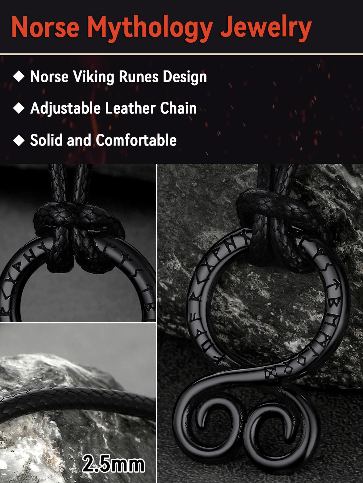 FaithHeart Swedish Folk Amulet Troll Cross Pendant Necklace for Male North Viking Neck Chains with Sturdy Wheat Chain Nordic Jew
