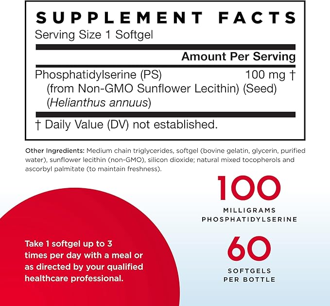 Jarrow Formulas PS 100 - 60 Softgels, Pack of 2 - 100 mg Phosphatidylserine (PS) - Supports Brain Health - Soy Free - Up to 120 Total Servings