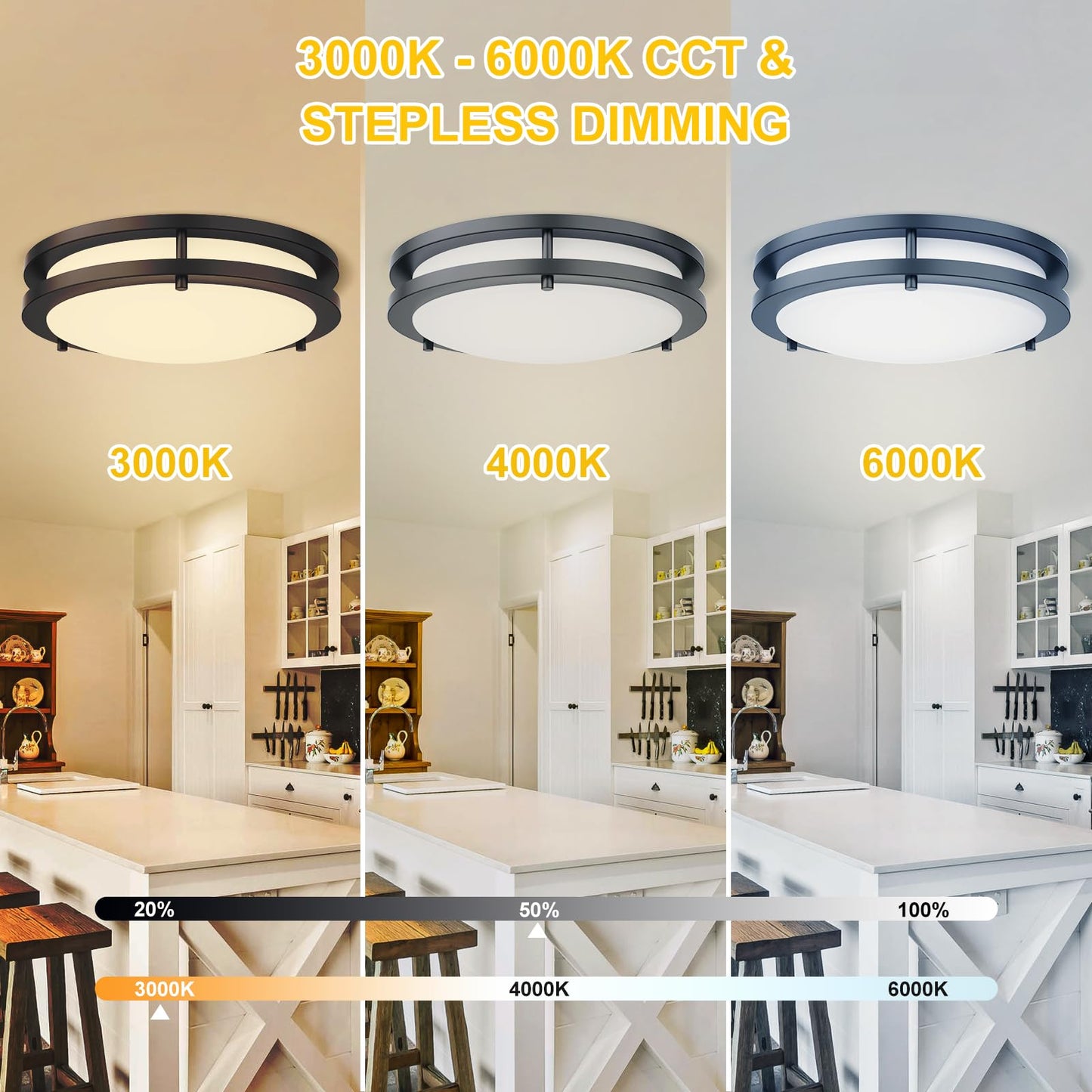 Kalium Led Ceiling Light Fixture, 16 Dimmable, Adjustable 3000K-6000K, Matte Black, Aluminum, Model Cl