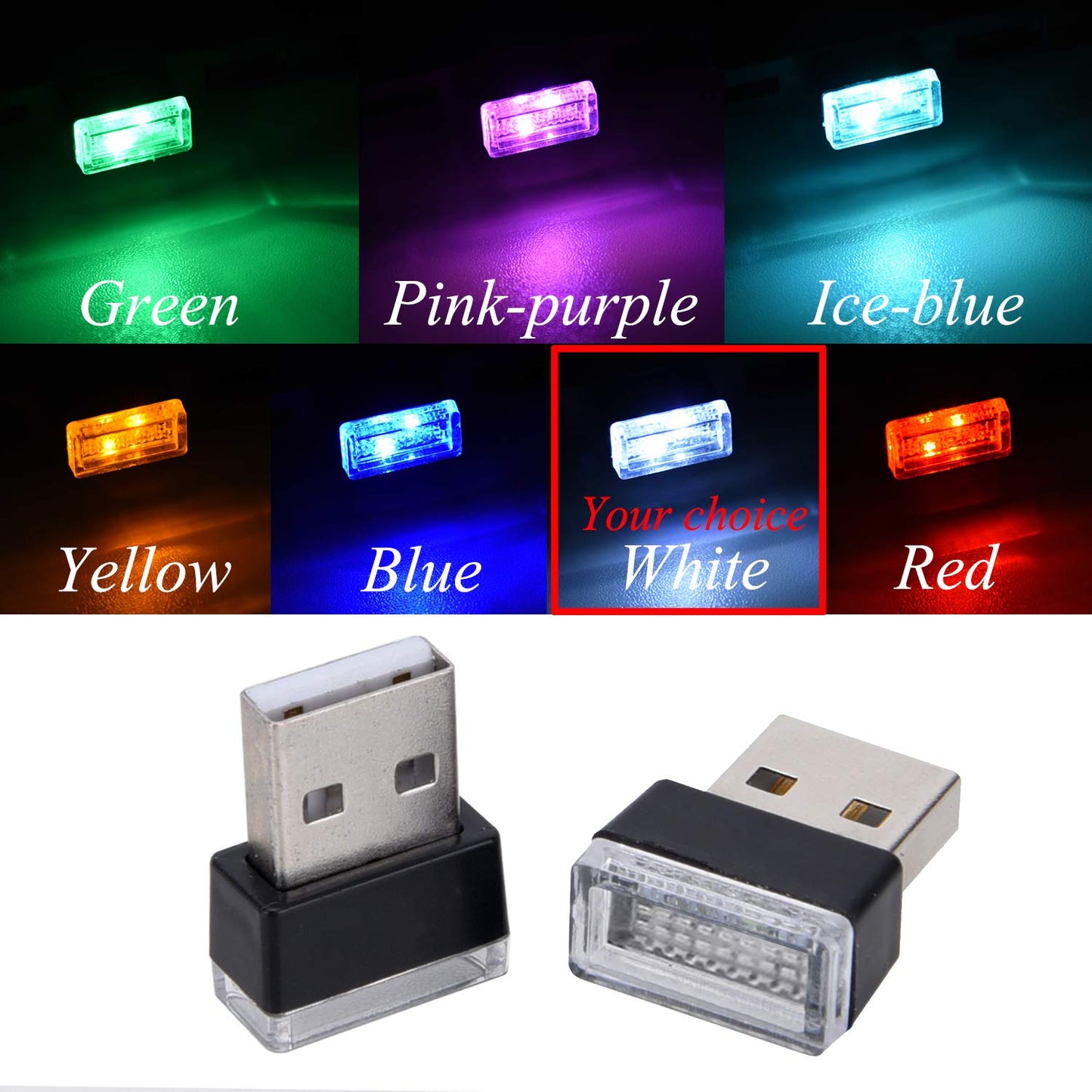 Febrytold Mini Usb Led Car Interior Ambient Lights - 2 Pcs, White, Plastic, Model Fbd19120538, Perfect For Trunk Atmosphere