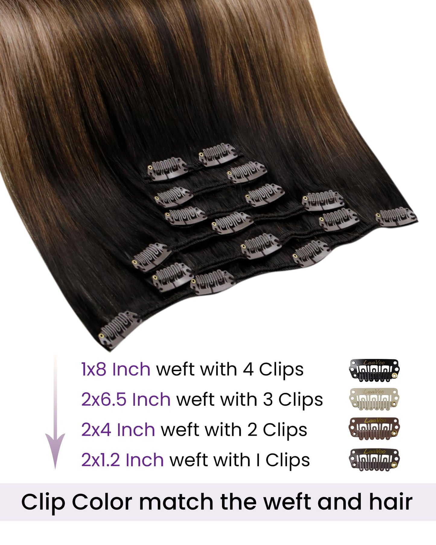 LaaVoo Real Hair Extensions Clip in Human Hair Brown Ombre Human Hair Clip in Extensions Darkes Brown To Ash Blonde Balayage 14