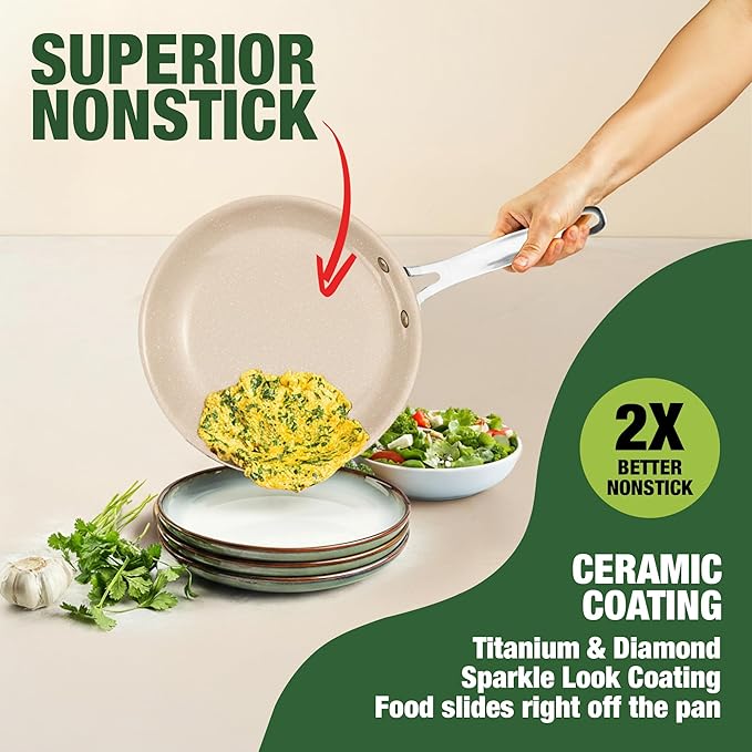 Granitestone 20 Pc Ceramic Cookware Set Nonstick, Complete Pots and Pans Set Non Stick for Kitchen with 5 Pc Bakeware Set, Deep Frying Pan Set, & Steamer, Non Toxic PFOA Free, Oven & Dishwasher Safe