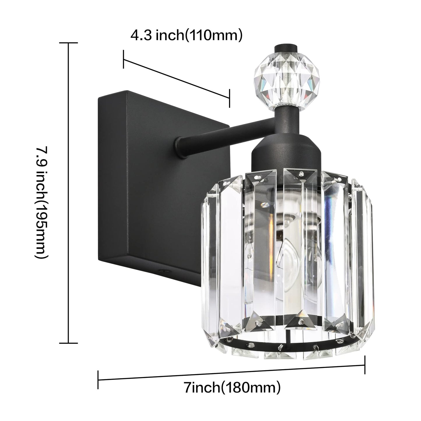 PRESDE Bathroom Vanity Lights Modern Crystal 1-Light Metal Fixture Black