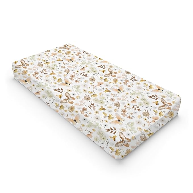 Vintage Butterflies Boho Wildflowers Baby Changing Pad Covers for Boy Girl 32''x16'' Watercolor Bees Butterflies Spring Floral Fitted Diaper Change Table Mats Soft Breathable Cradle & Bassinet Sheets