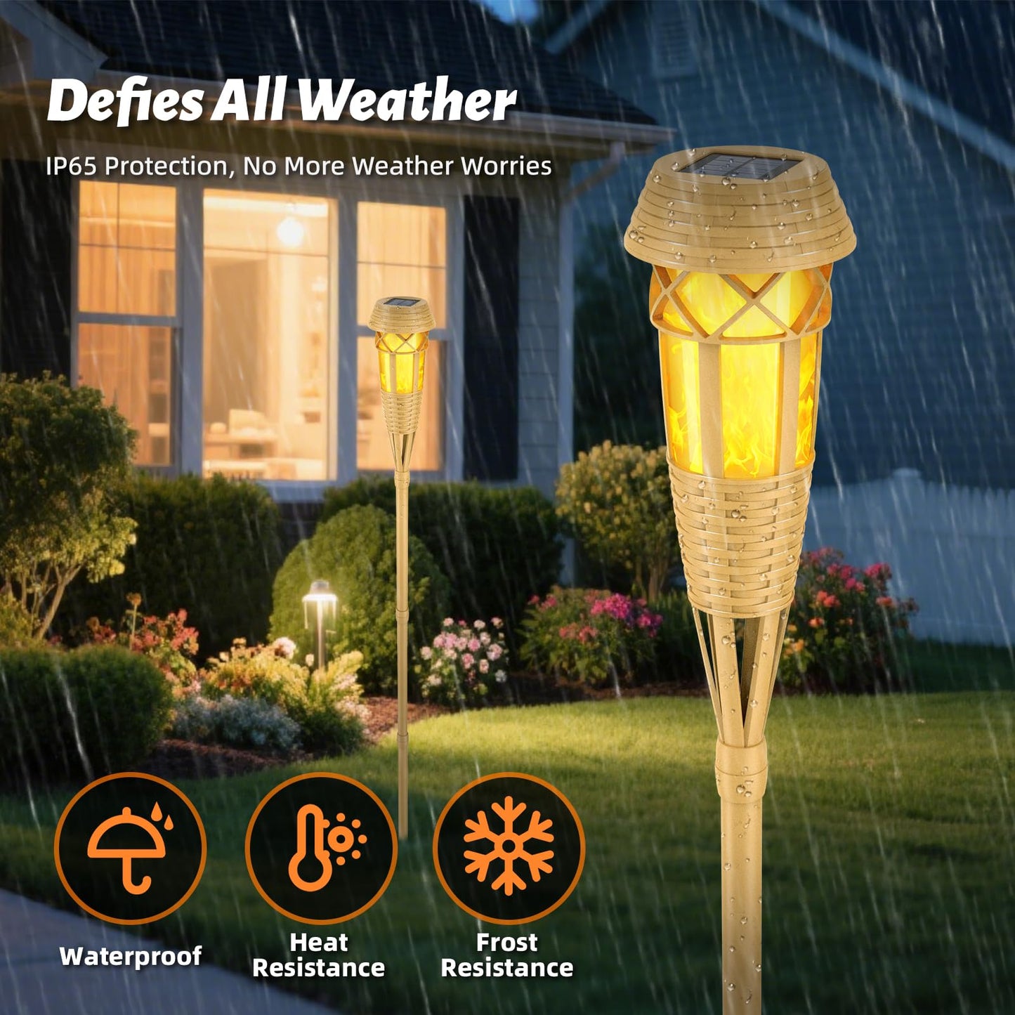 Evelynsun Solar Outdoor Torch Lights, Waterproof Flickering Flame Decor, 2 Pack, Yellow