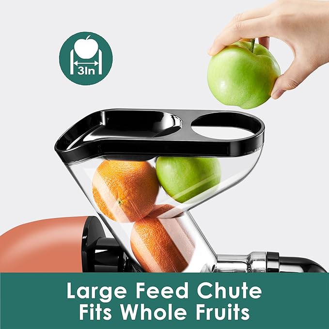 Fretta Cold Press Juicer,Juicer Machines Vegetable and Fruit with 3'' Feeding Chute, Masticating Slow Juicer, Juice Extractor, Easy to Clean,2 Speed, BPA-Free, 200W (Orange)