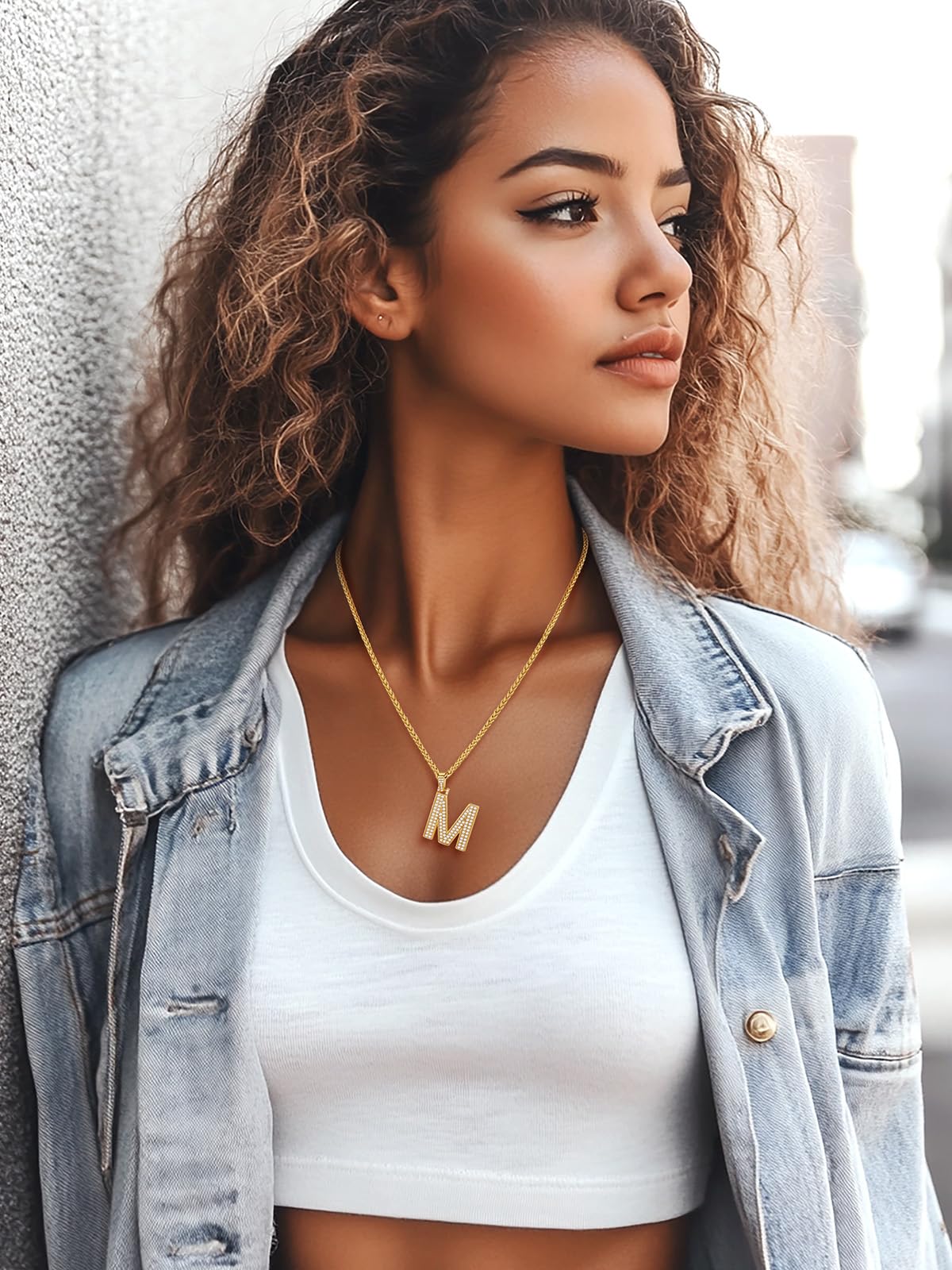 U7 Mens Gold Plated Chain with Initial Bling Hip Hop Costume Jewelry Letter Pendant M Necklace