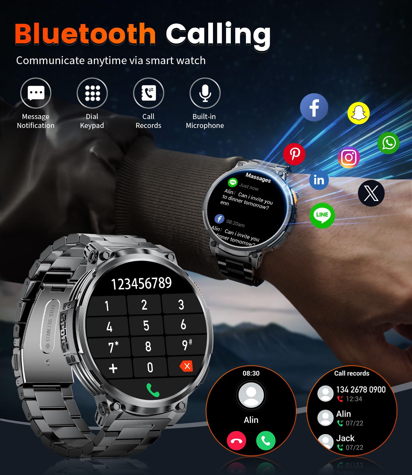 ESFOE 1.85" Large Screen Smart Watches for Men Compatible with iOS Android, LED Flashlight/730mAh Large Battery, Fitness Tracker with Heart Rate/Sleep Monitor/100+ Sports Mode, Bluetooth Call (Black)
