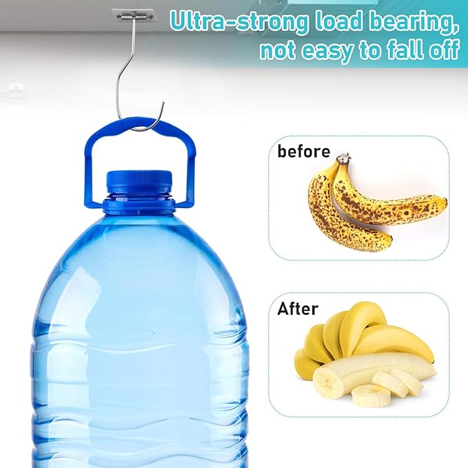 Self-Adhesive Banana Hooks, Foldable Magnetic Hanger Under Cabinet, Sturdy Metal Banana Holder for Kitchen, Space-Saving Design to Keep Bananas Fresh 3 Pieces Silver