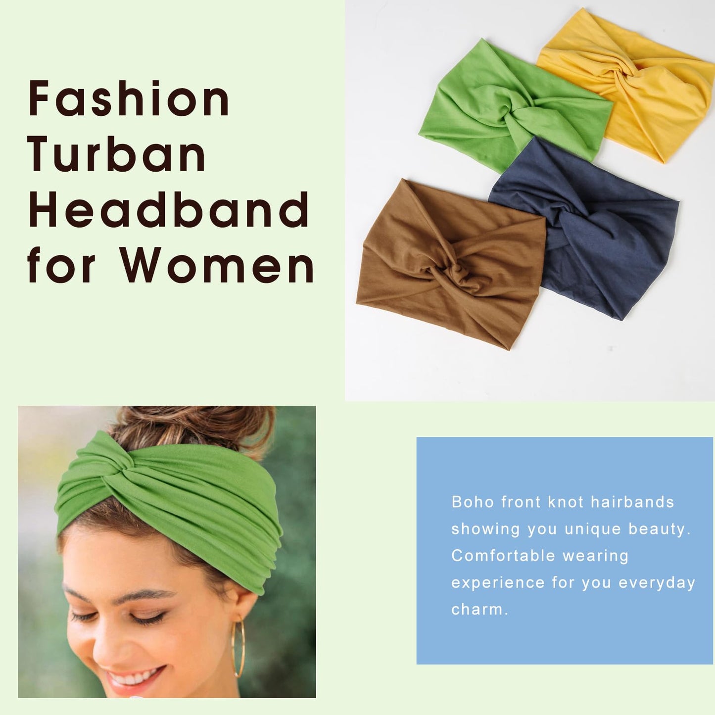 Tobeffect Extra Wide Turban Headbands for Women, 7'' Large Hairbands Boho Colorful Headband Twisted Knot Hair Accessories, 6 Pac