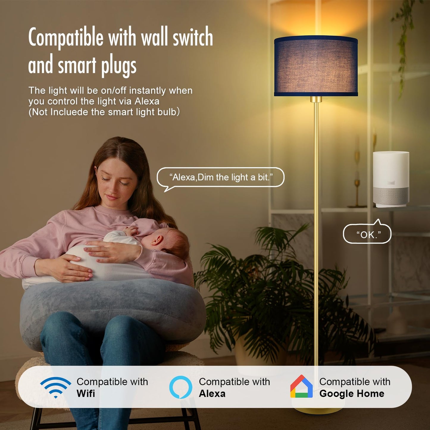 Floor Lamp Blue  Standing Lamp  58  Tall Floor Lamp With Lampshade  Foot Pedal Switch  Modern Simple Floor Lamps For Living Room/Bedroom/Den/Classroom  Gold Lamp For Boys  Gift(Without Bulb)