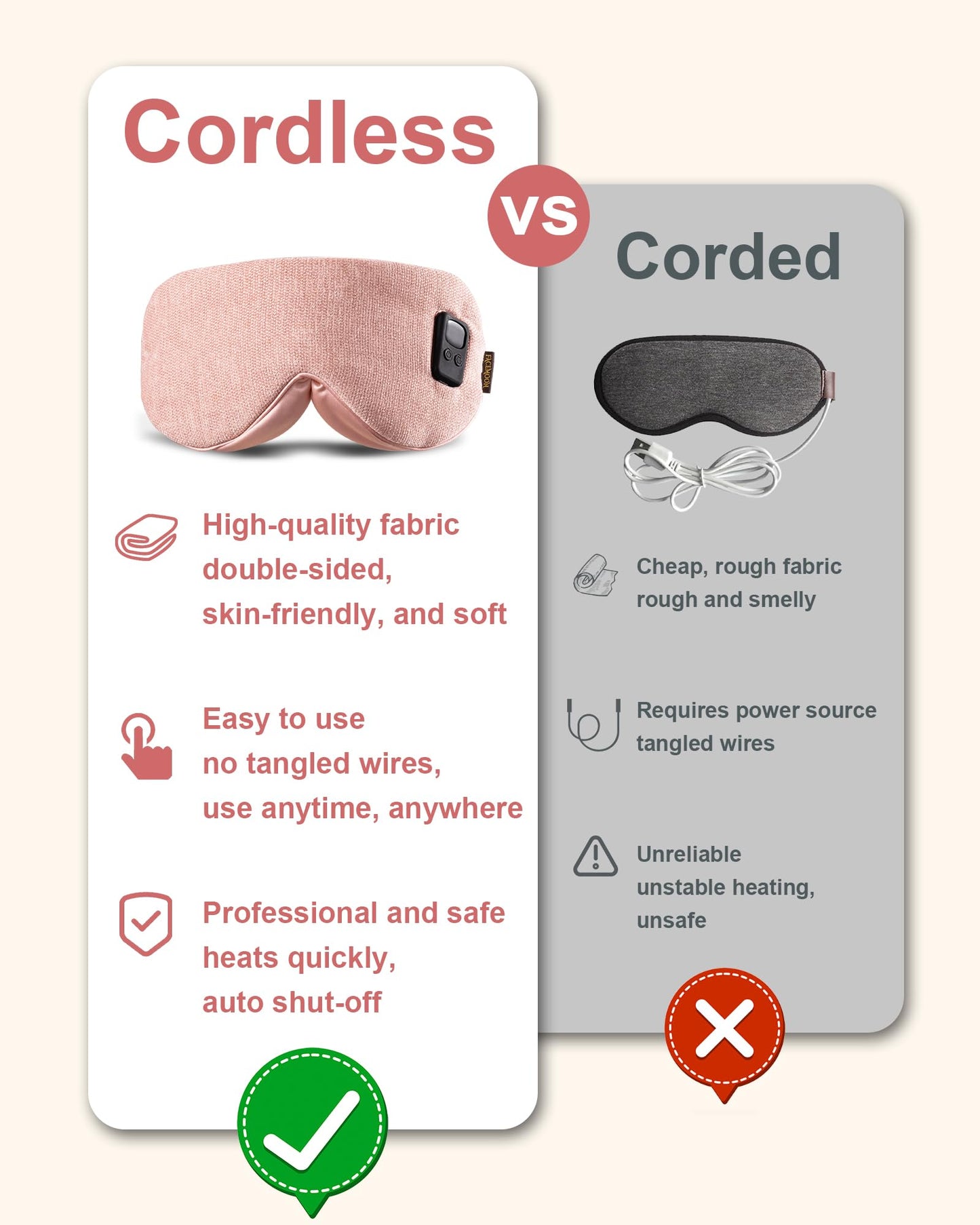 Heated Eye Mask for Dry Eyes: Warm Compress for Digital Tired Eyes, Stye Relief - Cordless, Adjustable Heat & Timer Settings - Airplane/Road Travel, Sleep aid, Office nap Pink