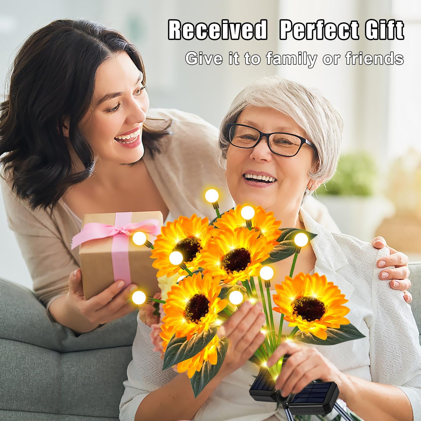 Yeuago Sunflower Solar Lights Outdoor Garden Decor Upgraded Solar Sunflowers With Firefly Lights Waterproof Gifts For Mom Women Grandma Garden Decor For Outside Yard Patio Pathway Lawn(2 Pack)