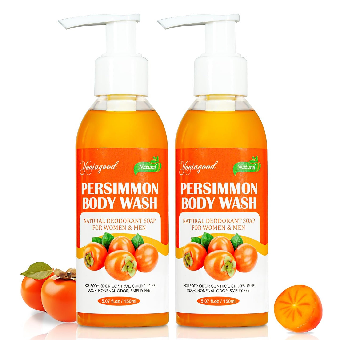 yoniagood 2 PCS Persimmon Body Wash for Strong Odor Control, Natural Persimmon Soap Bar Old People Smell Remover, Smelly Feet De