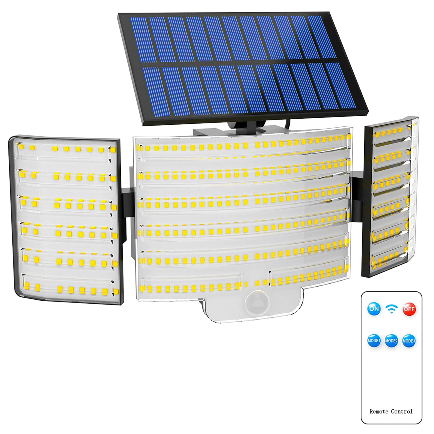 JJX Solar Outdoor Lights 3000LM 238 LED 3-Head Motion Sensor IP65 Waterproof Black