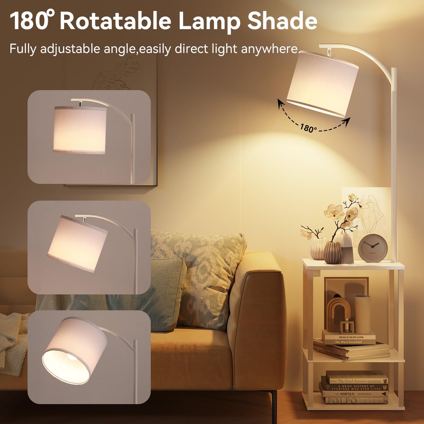 SUNMORY Floor Lamp with Table, USB & AC Charging, 15.75inx11.81inx59.06in, Pure White, Model PFL-012A