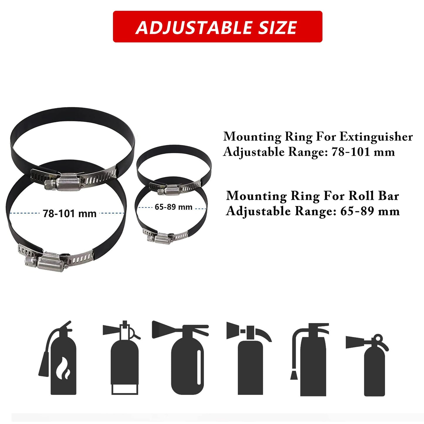 Quick Release Fire Extinguisher Mount - Aluminum Adjustable UTV Roll Bar Fire Extinguisher Holder Mounting Bracket Compatible with Jeep Wrangler TJ JK JL JKU Polaris RZR Ranger Can-Am X3 Universal