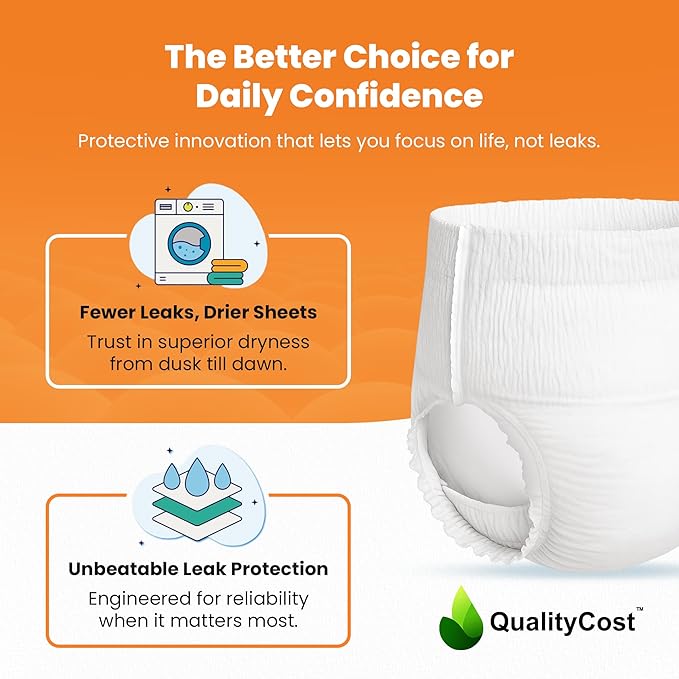QualityCost Adult Incontinence Underwear Pull-Up, 20Pack, Heavy Duty Briefs for Men and Women, Maximum Absorbency, Leak Proof, Disposable Pull-Ups for Overnight Protection, Size 3XL (64-85 inch Waist)