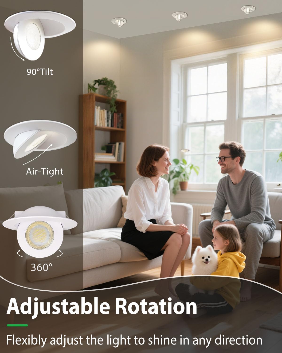 Zouzai 4 Inch Gimbal Led Recessed Lights  360+90 Adjustable Directional Recessed Lighting  2700K/3000K/3500K/4000K/5000K Dimmable Retrofit Eyeball Can Lights With Jbox Etl(White 12 Pack)