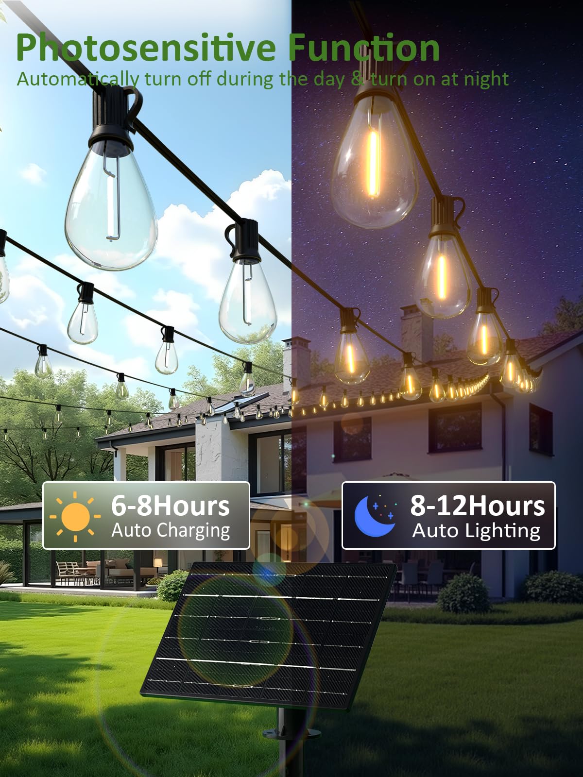 Luckystyle 200Ft Solar String Lights Outdoor Waterproof 2200K With Remote & Usb Charging  72+4 Led Shatterproof Bulbs  Dimmable & Timable  3 Light Modes  Long Last For Garden Patio  Backyard  Camping