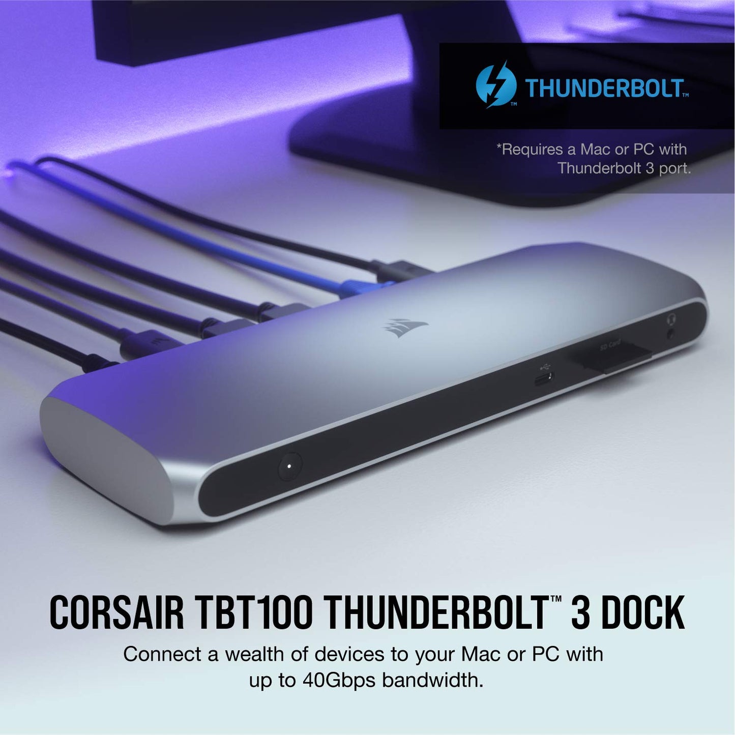 Corsair Tbt100 Thunderbolt 3 Dock - 85W Charging, Dual 4K 60Hz Support, 2X Hdmi, 40Gb/S ,Usb-C Gen 2 (15W) X2, Usb-A 3.1 (7.5W)