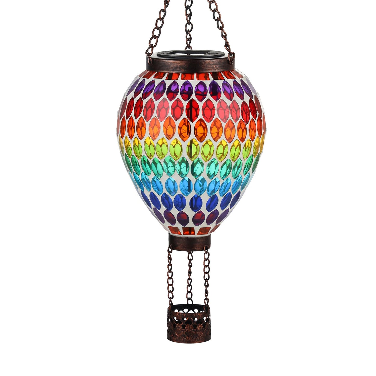 Voreen Hot Air Balloon Solar Lantern  Handmade Mosaic Solar Outdoor Hanging Wind Light  Waterproof  Patio Festive Decor  Gift For Mom Wife Friend  Rainbow Pattern