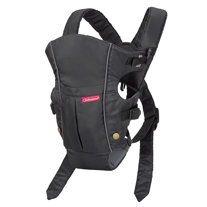 Infantino Swift Classic Carrier with Pocket, 2-Ways to Carry Carrier with Wonder Bib & Essentials Storage Front Pocket for Babies 8-25lb, Adjustable Strap, Black